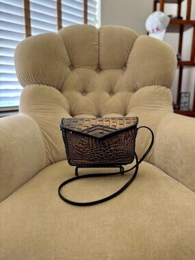 VTG Auth GREG ROCHE Croc Embossed Leather Signed Ciirca 2012 Crossbody Bag